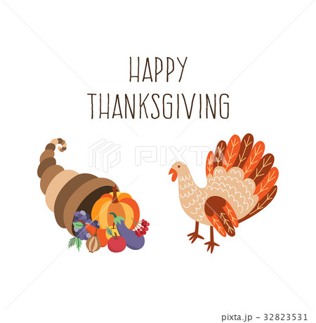 Vector set of thanksgiving turkey, horn of plenty 32823531