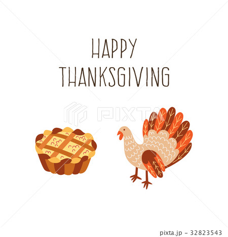 Vector set of thanksgiving pie and turkey isolated 32823543