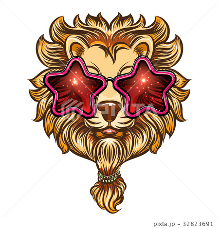 Stylish lion with beard in sunglasses 32823691