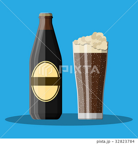 Bottle of dark stout beer with glass Bottle of dark stout beer with glass 32823784
