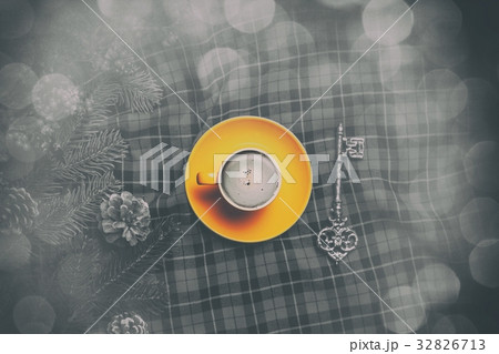 Cappuccino and pine branch  with key 32826713