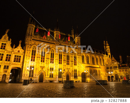 Burg square with the City Hall by night, Bruges 32827888