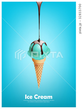Blue ice cream cone, Pour chocolate syrup 32833700