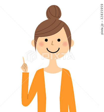 若い女性　ママ　指をさす 32835959