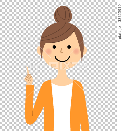 若い女性　ママ　指をさす 32835959
