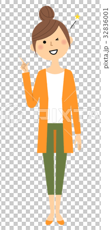 若い女性　ママ　指をさす 32836001