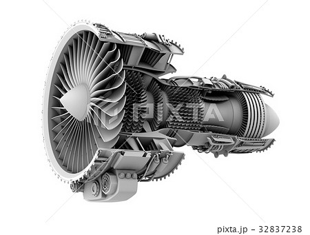 ターボファンエンジンのグレイシェーディングカットモデルイメージ 32837238