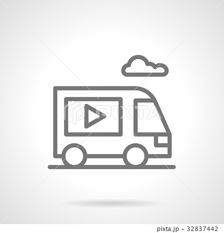 Video ads on van simple line vector icon 32837442