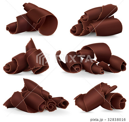 Set of chocolate shavings on white background 32838016