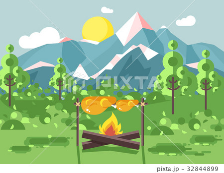 Vector illustration camping on nature, fry chicken 32844899