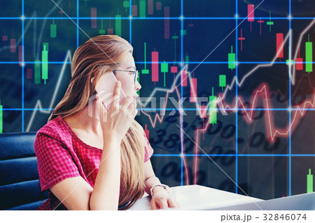 Asian businesswoman working Stock market 32846074