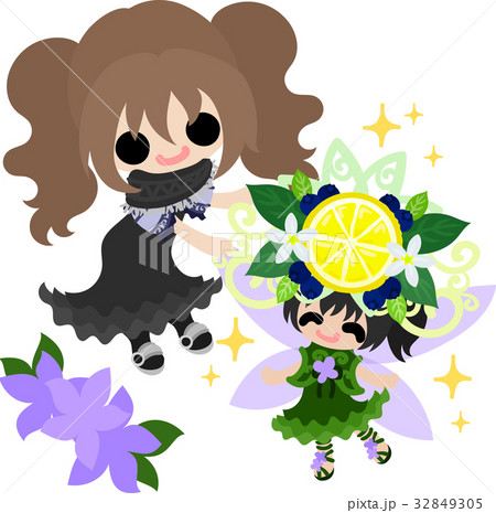 女の子と妖精とレモンの冠のイラスト素材