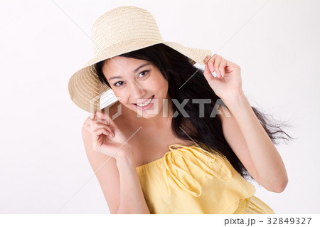 happy summer lady on plain background 32849327
