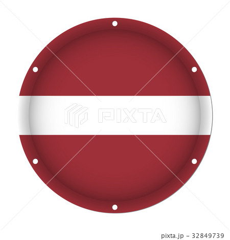 round metallic flag of Latvia with screw holes