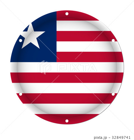 round metallic flag of Liberia with screw holes