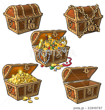 Set Of Hand Drawn Pirate Treasure Chests Stock Illustration