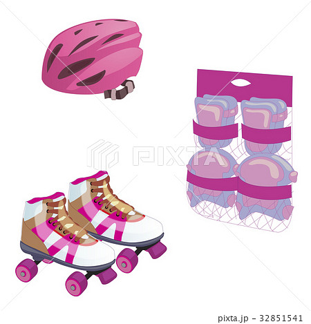 Roller skating. Cute cartoon equipment set. Roller skating. Cute cartoon equipment set. 32851541