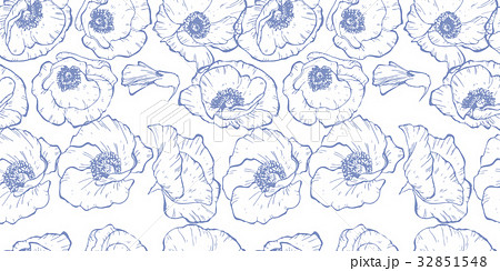Seamless pattern with blue contoured poppy flowers Seamless pattern with blue contoured poppy flowers 32851548