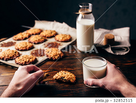 Oatmeal Cookies and Glass of Milk. Oatmeal Cookies and Glass of Milk. 32852515