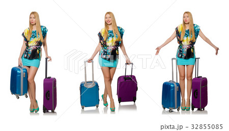 Travel vacation concept with luggage on white 32855085