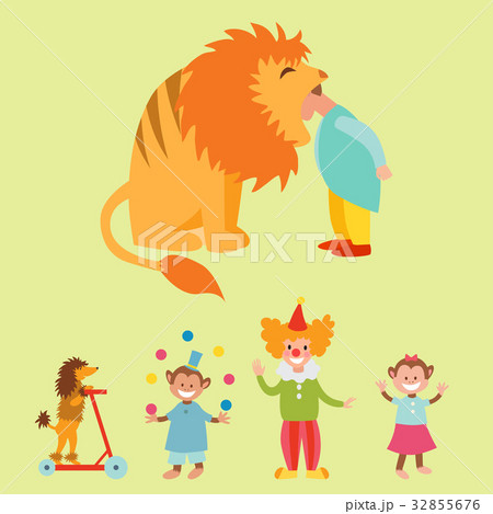 Circus funny animals set of vector icons cheerful 32855676