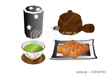 今日のスイーツ緑茶とみたらし団子 32858791
