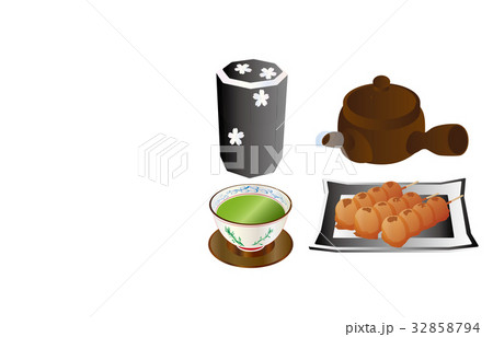 今日のスイーツ緑茶とみたらし団子 32858794