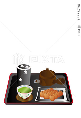 今日のスイーツ緑茶とみたらし団子 32858798