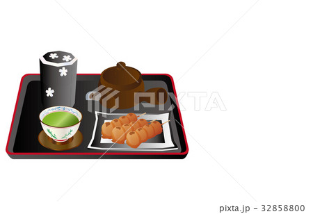 今日のスイーツ緑茶とみたらし団子 32858800