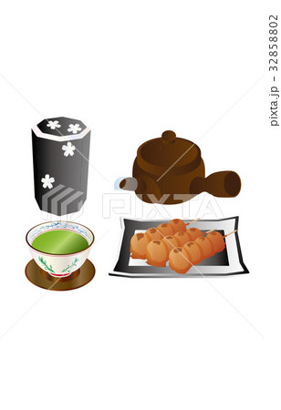今日のスイーツ緑茶とみたらし団子 32858802