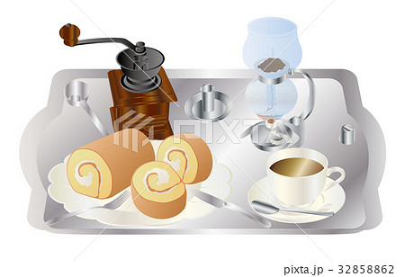 今日のスイーツコーヒーとロールケーキ 今日のスイーツコーヒーとロールケーキ 32858862