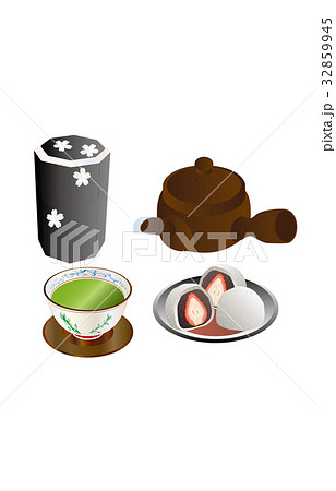 今日のスイーツ緑茶と苺大福 32859945
