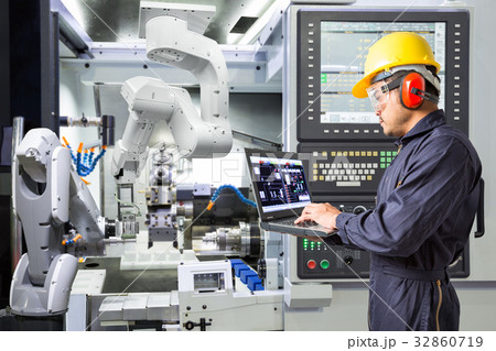Engineer use computer maintenance robotic industry 32860719