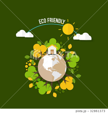 ECO FRIENDLY. Ecology concept with Green Eco Earth and Trees. Vector illustration ECO FRIENDLY. Ecology concept with Green Eco Earth and Trees. Vector illustration 32861373