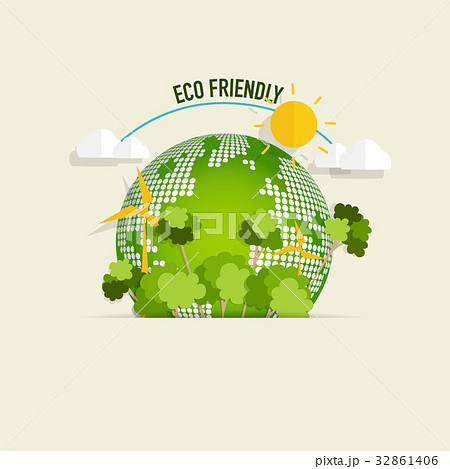 ECO FRIENDLY. Ecology concept with Green Eco Earth and Trees. Vector illustration 32861406