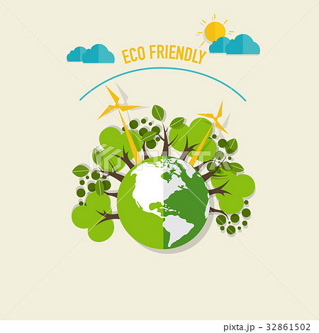 ECO FRIENDLY. Ecology concept with Green Eco Earth and Trees. Vector illustration 32861502