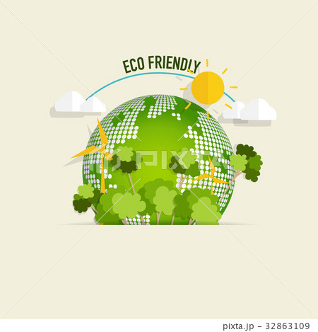 ECO FRIENDLY. Ecology concept with Green Eco Earth and Trees. Vector illustration ECO FRIENDLY. Ecology concept with Green Eco Earth and Trees. Vector illustration 32863109