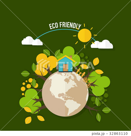 ECO FRIENDLY. Ecology concept with Green Eco Earth and Trees. Vector illustration ECO FRIENDLY. Ecology concept with Green Eco Earth and Trees. Vector illustration 32863110