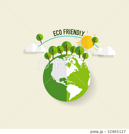 ECO FRIENDLY. Ecology concept with Green Eco Earth and Trees. Vector illustration ECO FRIENDLY. Ecology concept with Green Eco Earth and Trees. Vector illustration 32863127