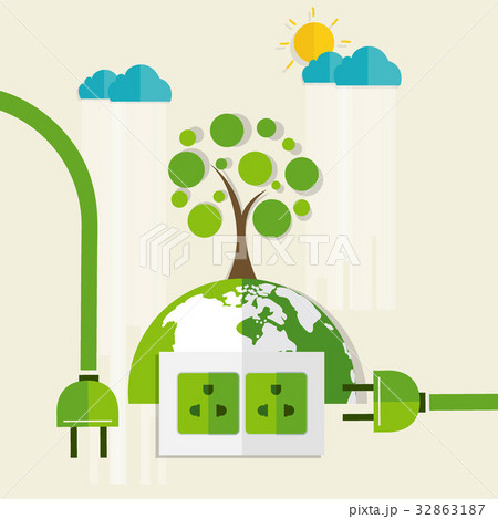 Energy saving concept with Green Eco Earth and Trees.. Vector illustration Energy saving concept with Green Eco Earth and Trees.. Vector illustration 32863187