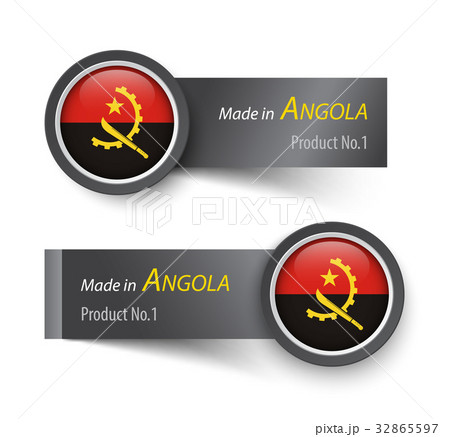 Flag icon and label with text made in Angola 32865597