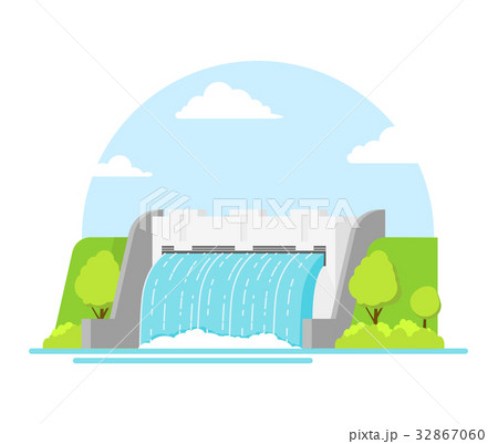 Cartoon Hydroelectric Station On A Landscape Stock Illustration