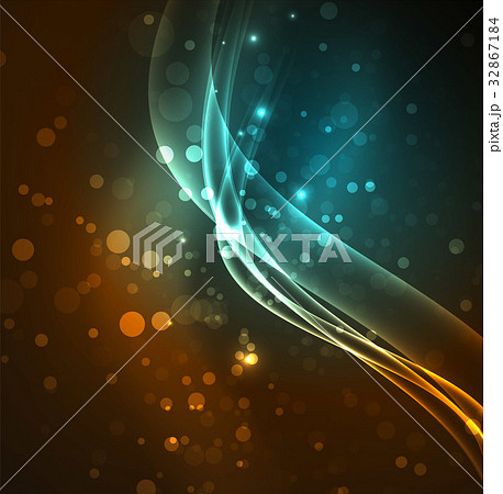 Energy lines, glowing waves in the dark, vector 32867184