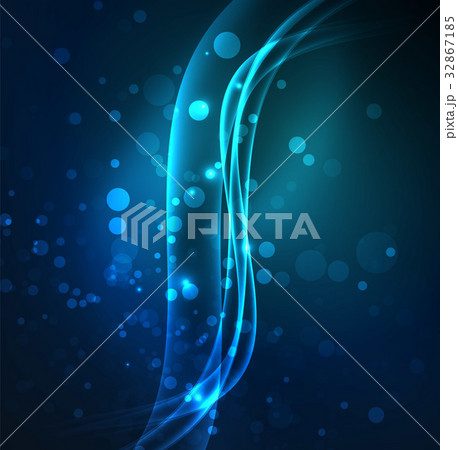 Energy lines, glowing waves in the dark, vector 32867185
