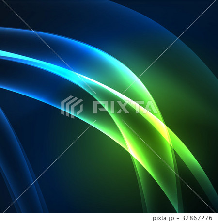 Energy lines, glowing waves in the dark, vector 32867276