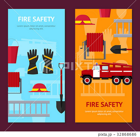 Firefighter Profession Equipment and Tools Banner 32868686