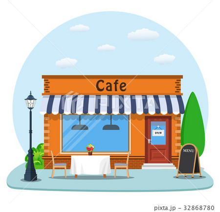 Cafe shop exterior. Cafe shop exterior. 32868780