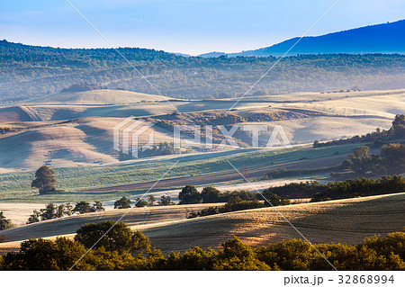 The fairytale foggy landscape of Tuscan fields 32868994