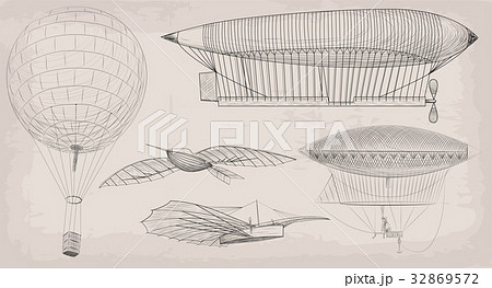 Hand drawn element vintage air transport airship 32869572