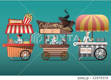 Street coffee cart, popcorn and hotdog Street coffee cart, popcorn and hotdog 32870559